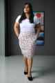 Hand Block Print Cyan Orange Floral Pencil Skirt