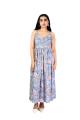 Grey Bloom Handblock Cotton Noodles Strap Dress