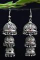 Trilayered Petal Silver Filigree Jhumki